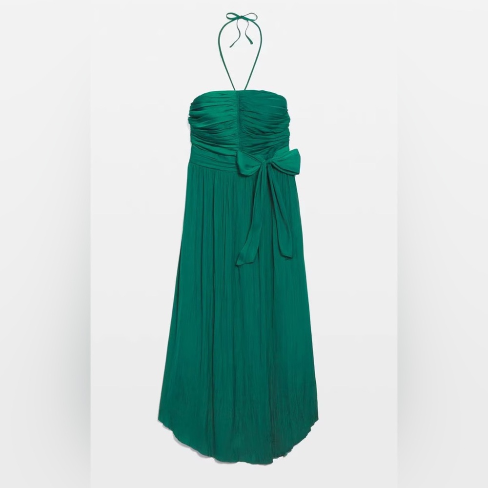 New White House Black Market Elegant Green Halter Strapless Tie Waist Dress - Picture 6 of 6